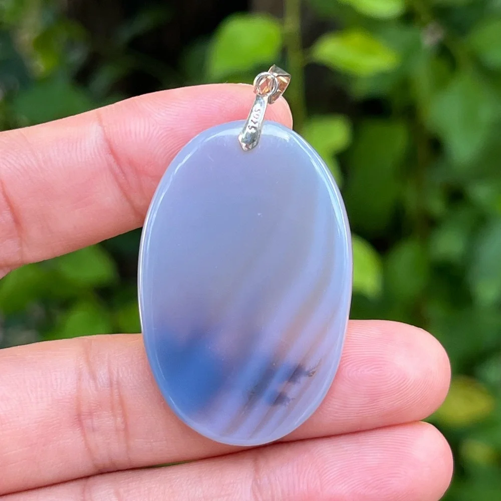 Sterling silver‎ oval shape dendritic tree agate pendant 1277